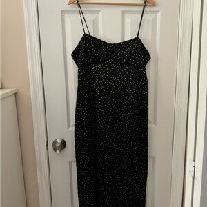 Zara dress, satin, NWT, black with white dots, thin straps, xl